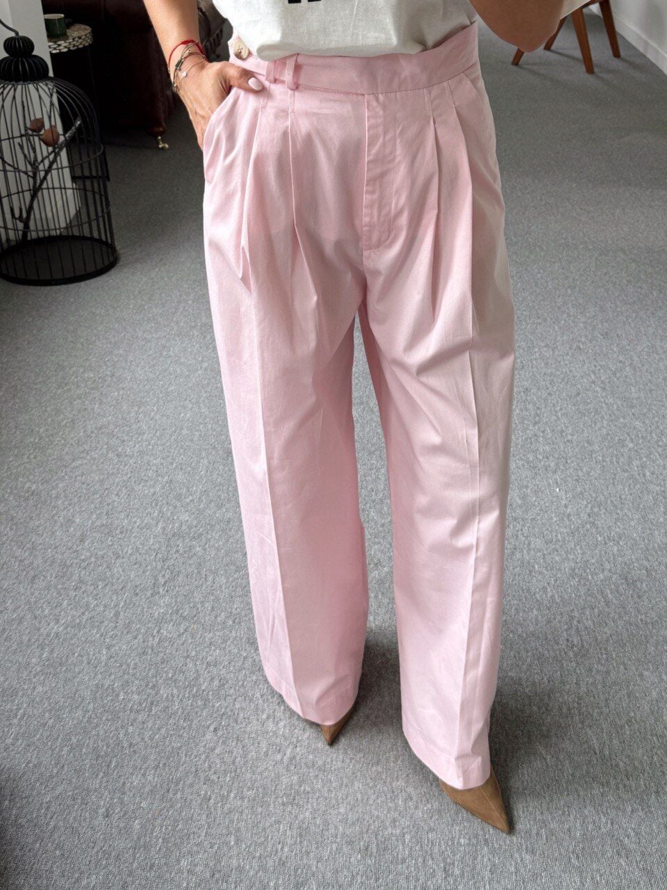 PEMBE PENS DETAYLI KUMAŞ PANTOLON
