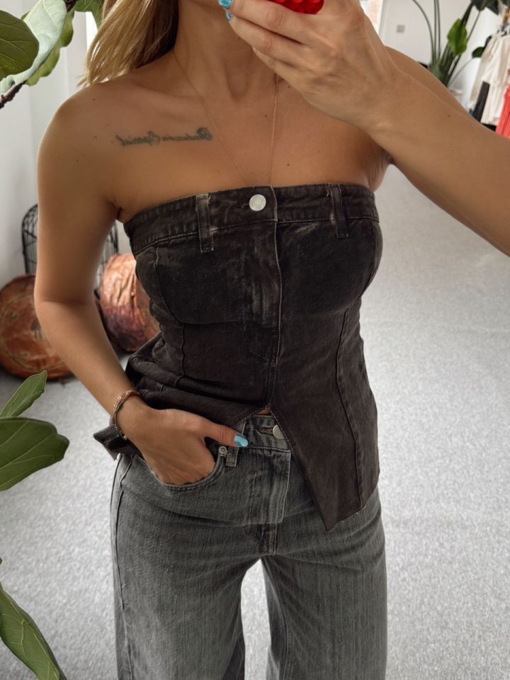 TAŞLANMIŞ DENİM BÜSTİYER