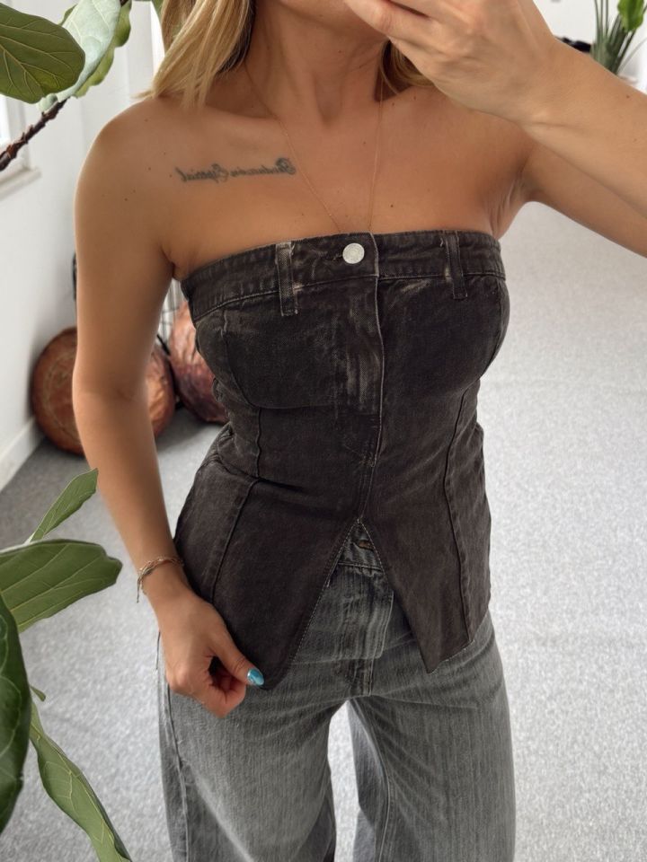 TAŞLANMIŞ DENİM BÜSTİYER