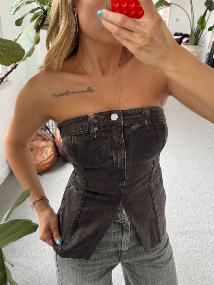 TAŞLANMIŞ DENİM BÜSTİYER