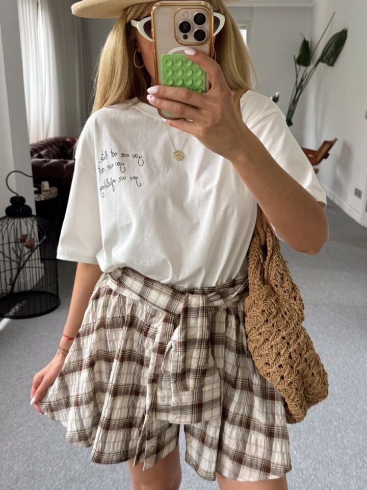 BEYAZ BASKILI OVERSIZE TSHIRT