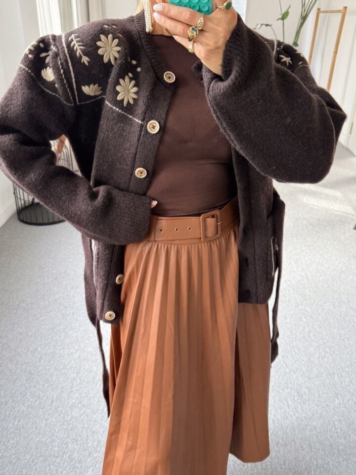 TABA KEMER DETAYLI DERİ PİLİSELİ İTHAL ETEK