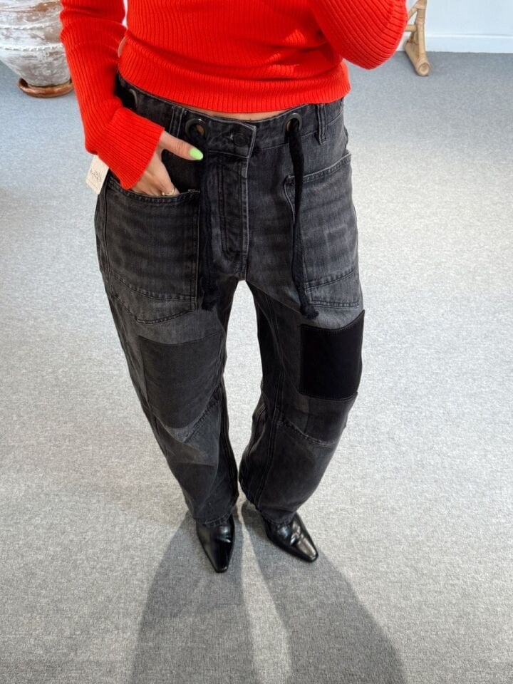 ANTRASİT PATCHWORK KEMER DETAY JEAN