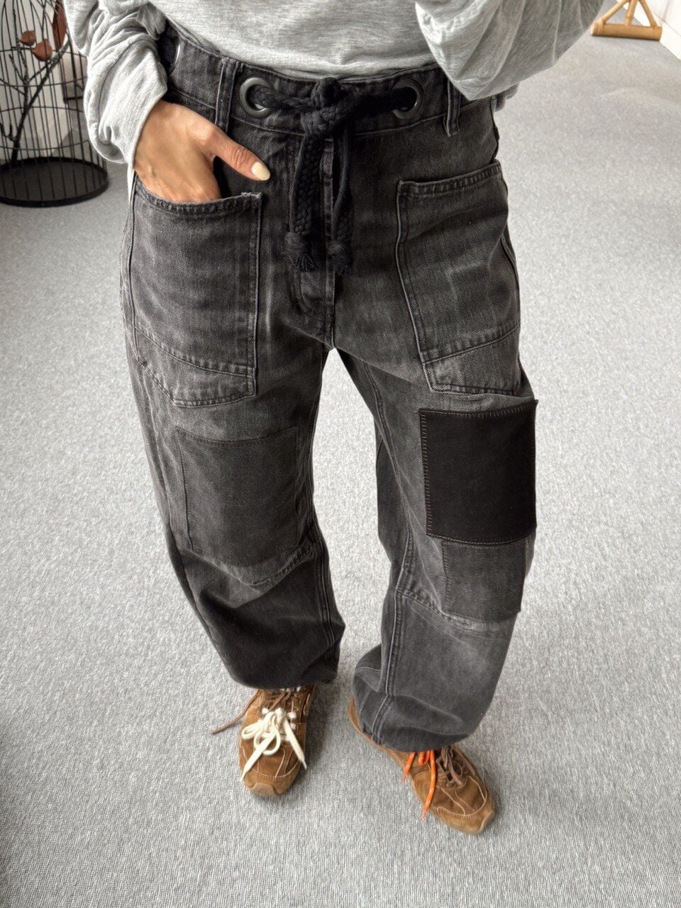 ANTRASİT PATCHWORK KEMER DETAY JEAN