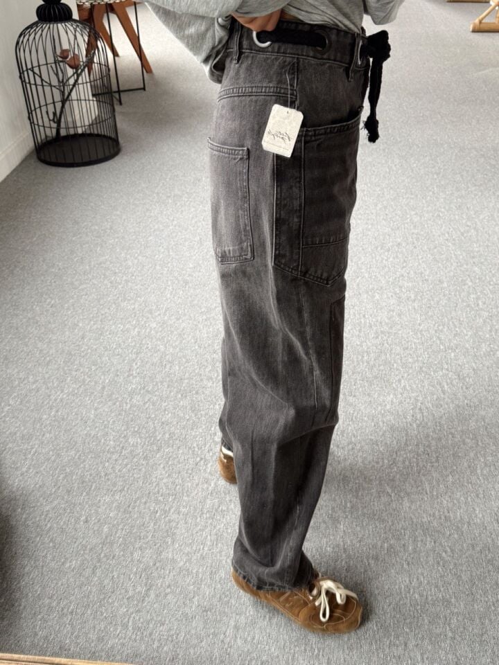 ANTRASİT PATCHWORK KEMER DETAY JEAN