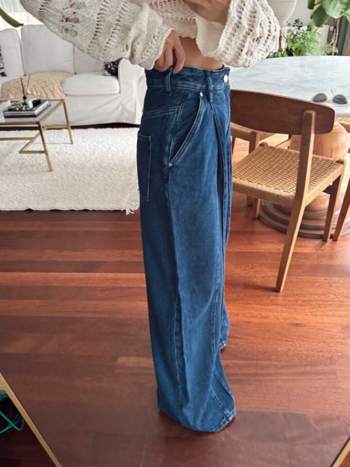 KOYU MAVİ PİLİ DETAY JEAN