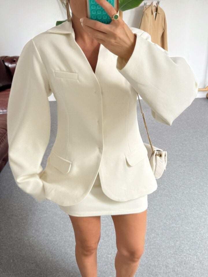 EKRU KREP KUMAŞ CEKET ETEK TAKIM